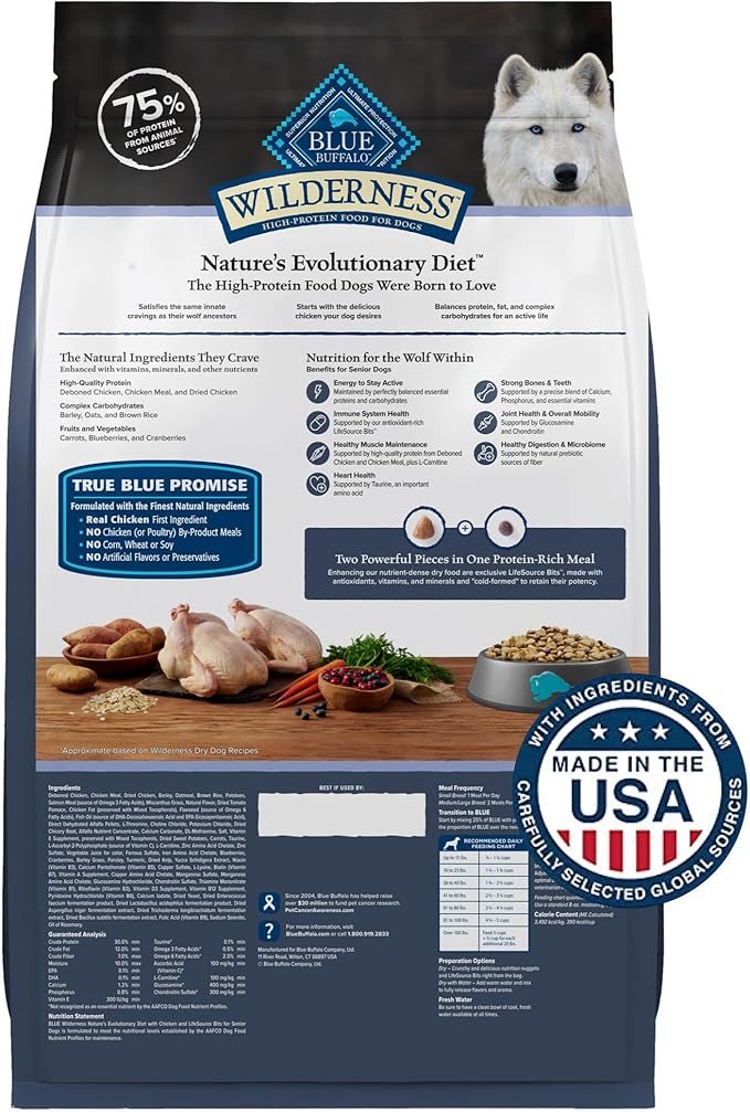 Blue Buffalo Wilderness High-Protein Natural Dry Food for Senior Dogs, Chicken Recipe, 13-lb. Bag