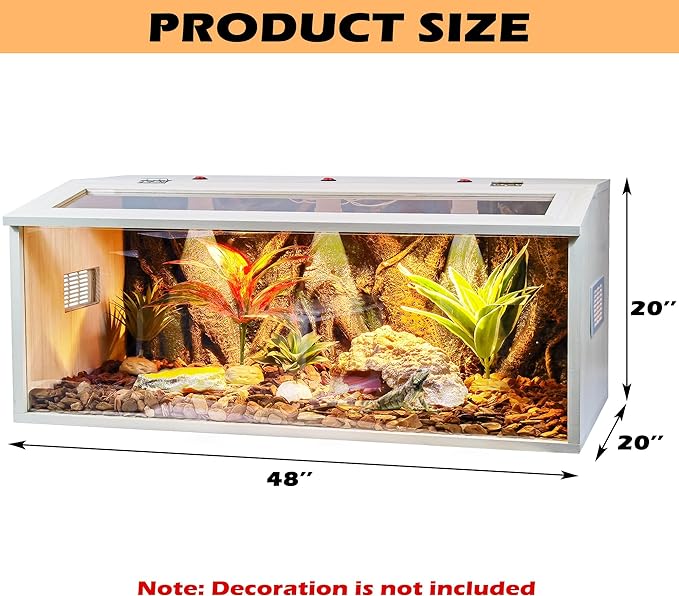 68 Gallon Reptile Terrarium, Lizard Tank 48" Long, Bearded Dragon Tank with Roof Door, Snake Tank with Built-in Lamp Fixture and Switch, 48" Long