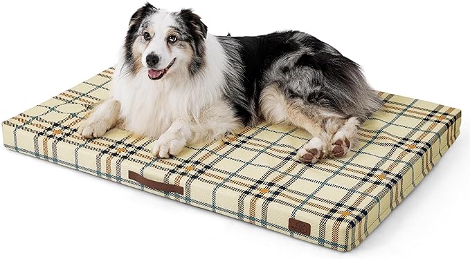 Bedsure Extra Large Patterned Dog Bed for Large Dogs, Outdoor Waterproof Orthopedic Egg Foam Dog Bed Comfort Pet Mats for Crate with Removable Washable Cover(41"x29", Cream)