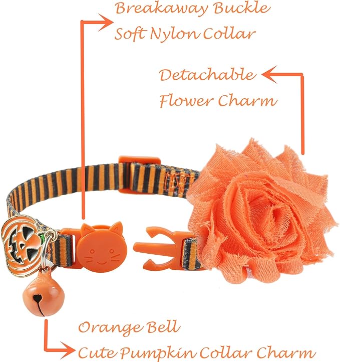 Fall Cat Collar with Bell and Pumpkin Charm