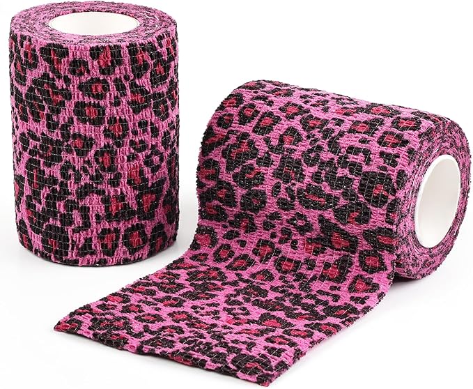 AUPCON Vet Wrap Cohesive Bandages Bulk Self Adhesive Bandage Wrap Self Adherent Wrap Non-Woven for Dogs Pet Animals & Ankle Sprains & Swelling 3 Inch x 5 Yards (2 Pack Pink Leopard)