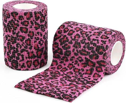 AUPCON Vet Wrap Cohesive Bandages Bulk Self Adhesive Bandage Wrap Self Adherent Wrap Non-Woven for Dogs Pet Animals & Ankle Sprains & Swelling 4 Inch x 5 Yards (2 Pack Pink Leopard)