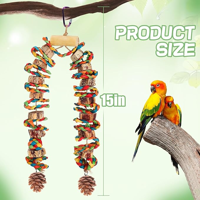 Bird Toys Parrot Toys - Bird Chewing Toy with Natural Starfruit Wood & Pine Cones for Small and Medium-Sized Parakeets Cockatiels Conures Lovebirds Cockatoos African Grey Amazon Parrots