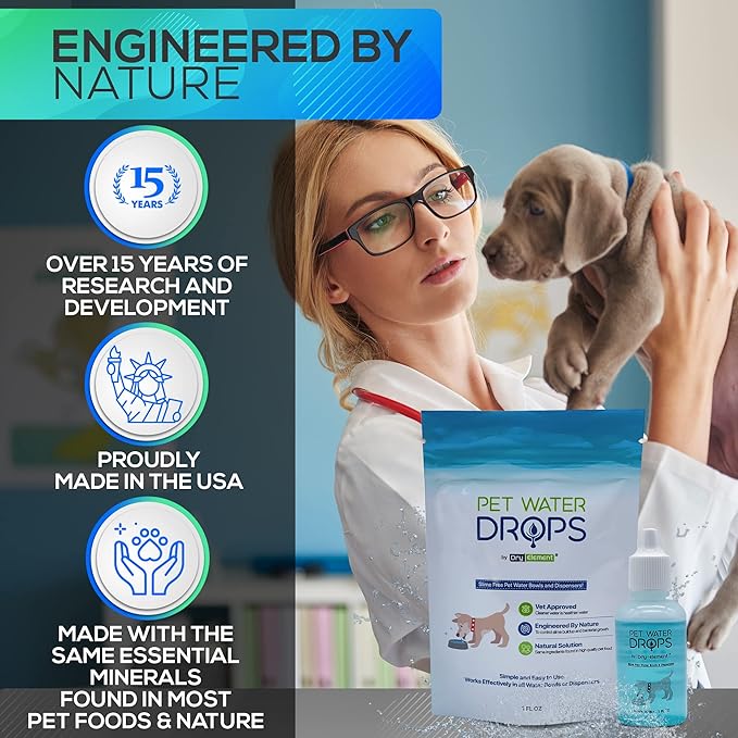 Pet Water Drops - Dog and Cat Water Additive for Dental and Oral Care - Prevents Pets Water Bowl and Dispenser Fountain Slime - for Fresh Breath and Cleaner, Healthy Teeth