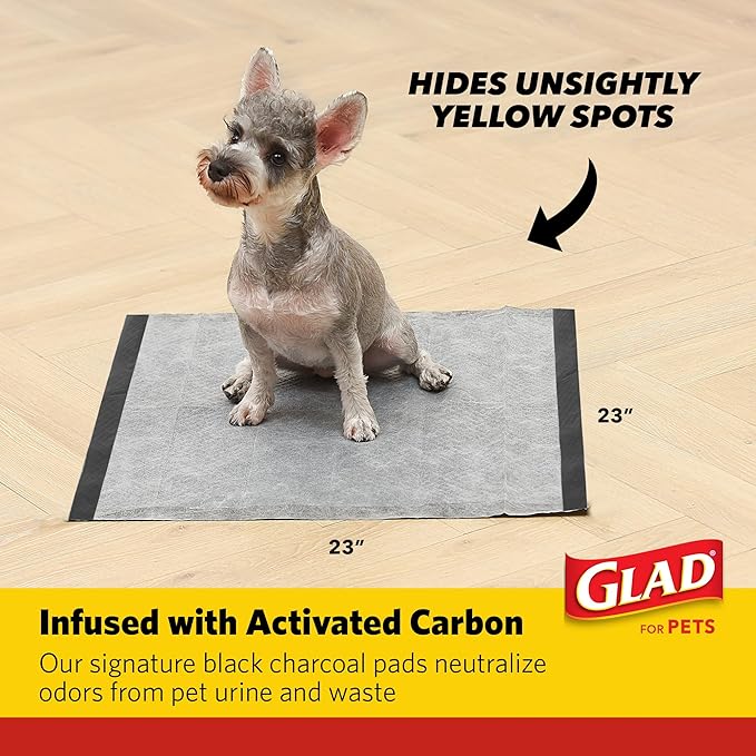 Glad for Pets Activated Carbon Puppy Training Pads with Anti-Microbial Technology, 23"x23" 30ct | Ultra Absorbent, Odor Control, Heavy Duty Puppy Potty Training Pads