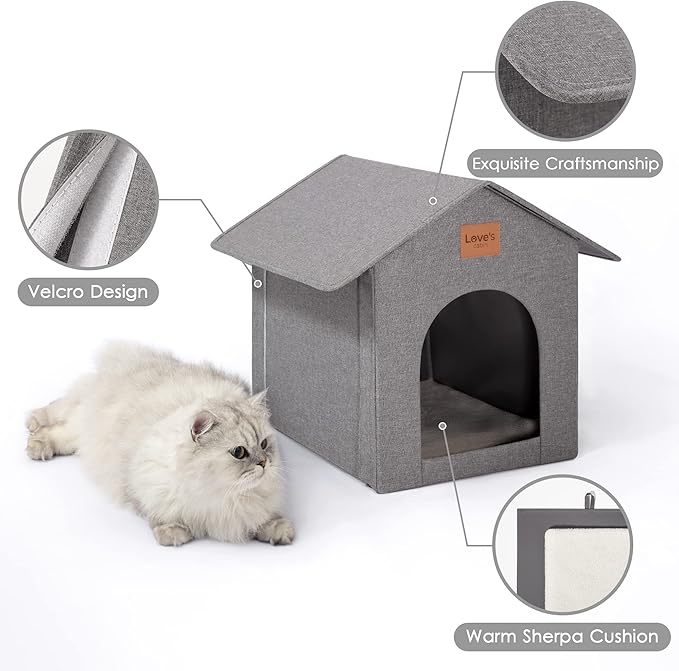 Love's cabin Outdoor Cat House Weatherproof, Insulated Feral Cat House Outdoor for All Season, Waterproof Outside Cat House for Outdoor/Indoor Cats, Feral Cat Shelter with Removable Soft Cushion