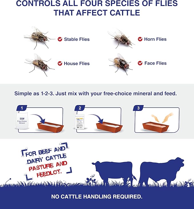 Champion USA JustiFLY Feedthrough Cattle Fly Control, Single | Non-Toxic Larvicide. Controls All Four Fly Species That Affect Cattle. Over 50 Million Head Treated