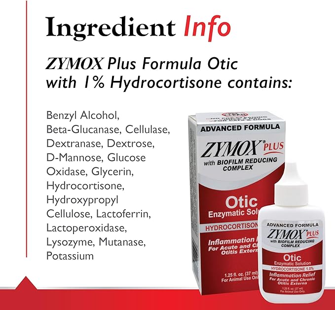 Zymox Advanced Formula Otic Plus Enzymatic Ear Solution for Dogs and Cats with 1% Hydrocortisone, 1.25oz