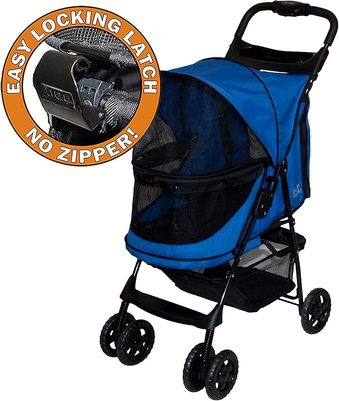 Pet Gear No-Zip Happy Trails Pet Stroller for Cats/Dogs, Zipperless Entry, Easy Fold with Removable Liner, Safety Tether, Storage Basket + Cup Holder, 3 Colors