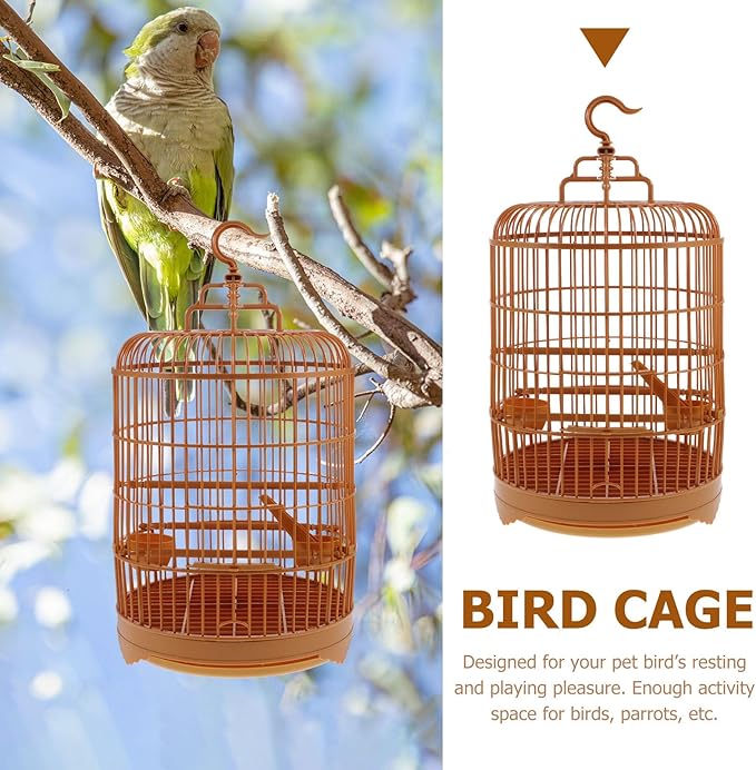 1 Set Round Bird Cage Plastic Parrot Parakeet Budgie Lovebird Cockatiel Cage Pet