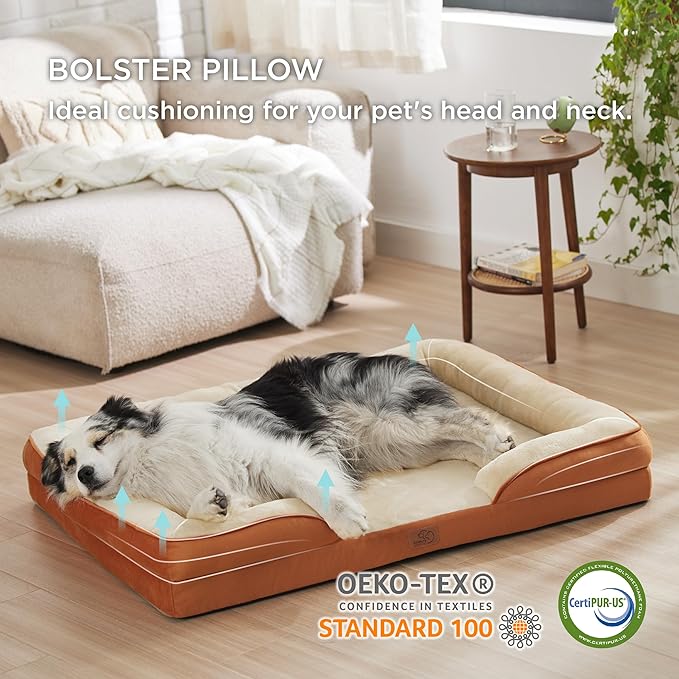 Bedsure Orthopedic Dog Bed for Extra Large Dogs - XL Plus Waterproof Dog Sofa Beds, Supportive Foam Pet Couch Bed with Removable Washable Cover, Waterproof Lining and Nonskid Bottom, Caramel