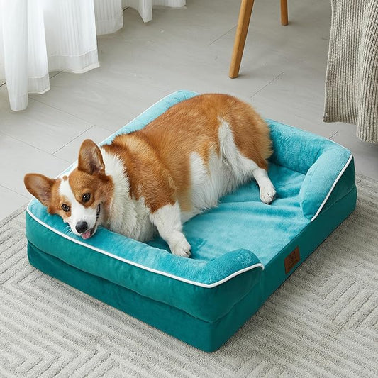 WNPETHOME Waterproof Dog Beds for Medium Dogs, Orthopedic Medium Dog Bed with Sides, Big Dog Couch Bed with Washable Removable Cover, Pet Bed Sofa with Non-Slip Bottom for Sleeping Green