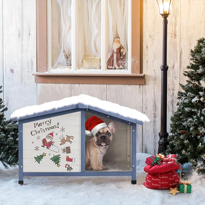 Petsfit Small Dog House, 33" L x 22.5" W x 25.2" H Waterproof PVC Roof Dog House for Small Dogs,Small Dog House with Adjustable Foot Mat and Door Flap, White