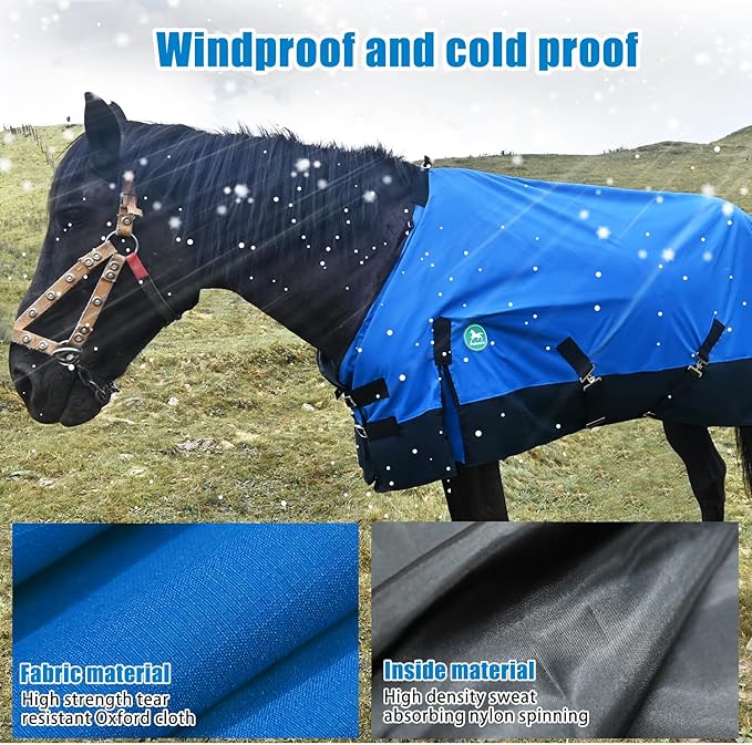 Waterproof and Breathable Horse Sheet|Horse Blankets for Real Horses|Adjustable with Tail Rainy Day Choices for Horses(76", Blue)