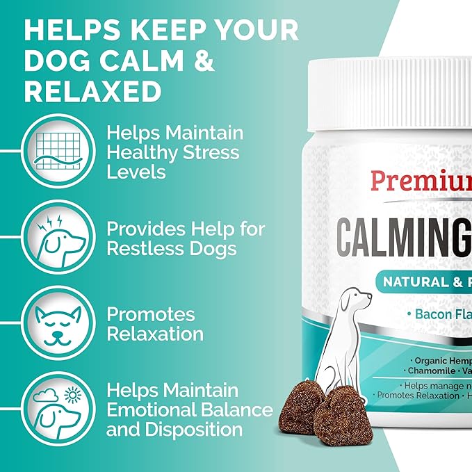 PREMIUM CARE Hemp Calming Chews for Dogs, Made in USA - Helps with Dog Anxiety, Separation, Barking, Stress Relief, Thunderstorms and More, 9.3 oz (264g), 120 count