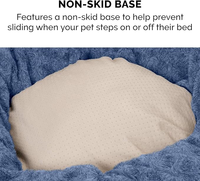 Furhaven 30" Round Donut Dog Bed for Medium/Small Dogs, Refillable w/ Removable Washable Cover, For Dogs Up to 45 lbs - Curly Faux Fur Donut Bed - Fresh Blueberry, Medium
