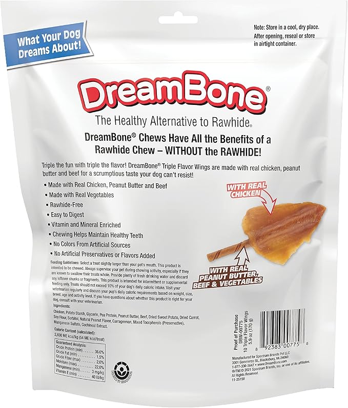 SmartBones No Artificial Colors or Preservatives Rib and Wing Chews, Treat Your Dog to a Fun Shapped Triple Flavor Chew