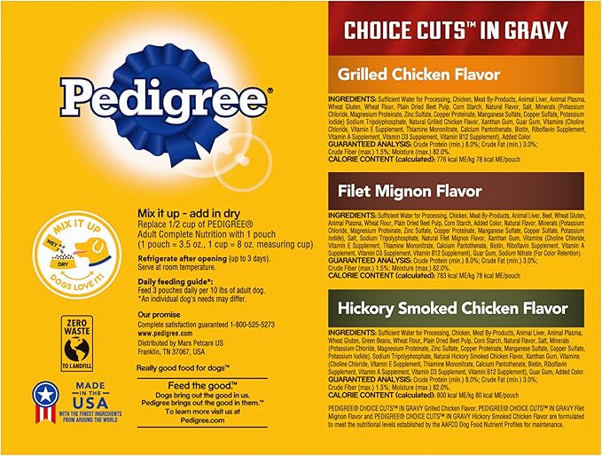 PEDIGREE CHOICE CUTS IN GRAVY Grill Inspired Classics Adult Soft Wet Dog Food 18-Count Variety Pack, 3.5 oz Pouches