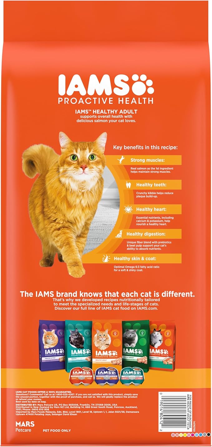 IAMS PROACTIVE HEALTH Adult Healthy Dry Cat Food with Salmon Cat Kibble, 7 lb. Bag