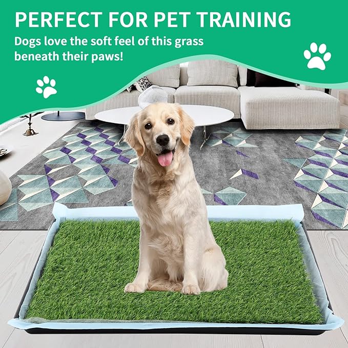 Dog Grass Pad with Tray Arificial Grass Patch for Dogs Potty Tray Fake Grass for Dogs to Pee On Turf with Tray for Litter Box Puppy Potty Training Collect Pet Pee Outdoor and Indoor Use