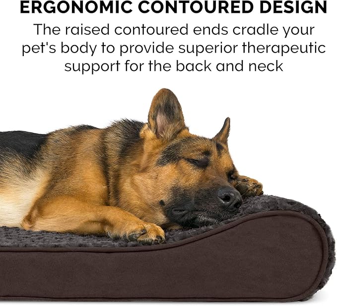 Furhaven Orthopedic Dog Bed for Large Dogs w/ Removable Washable Cover, For Dogs Up to 75 lbs - Ultra Plush Faux Fur & Suede Luxe Lounger Contour Mattress - Chocolate, Jumbo/XL