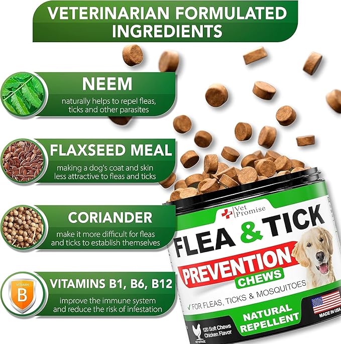 (2 Pack) Flea and Tick Prevention for Dogs Chewables - All Natural Dog Flea & Tick Control - Flea and Tick Chews for Dogs - Oral Flea Pills for Dogs Supplement - Made in USA - 240 Chews