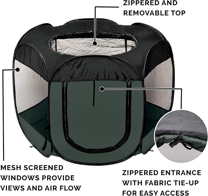 Furhaven Pop Up Playpen Pet Tent Playground - Hunter Green, Large