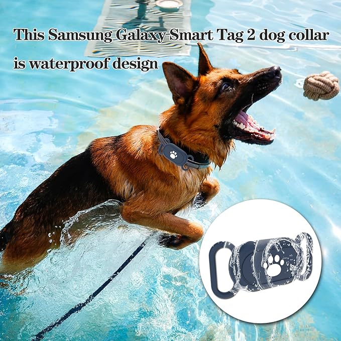 Waterproof Dog Collar Holder Compatible with Samsung Galaxy SmartTag2, Silicone GPS Tracker Hidden Loop Holder for Samsung Smart Tag2, Anti-Lost Dog Collar Samsung Tag2 Dog Paw Case(Blue)