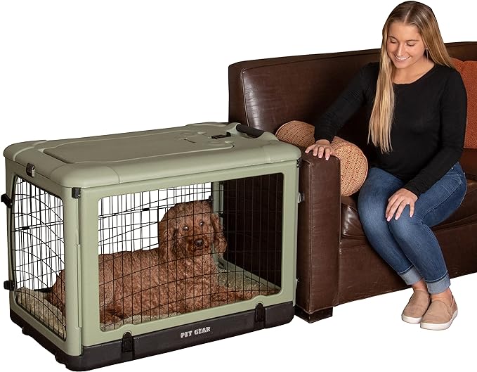 Pet Gear “The Other Door” 4 Door Steel Crate for Dogs/Cats with Garage-Style Door, Includes Plush Bed + Travel Bag, No Tools Required, 3 Models, 3 Colors
