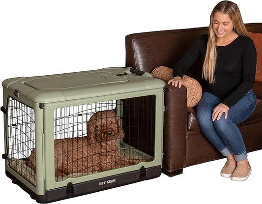 Pet Gear “The Other Door” 4 Door Steel Crate for Dogs/Cats with Garage-Style Door, Includes Plush Bed + Travel Bag, No Tools Required, 3 Models, 3 Colors