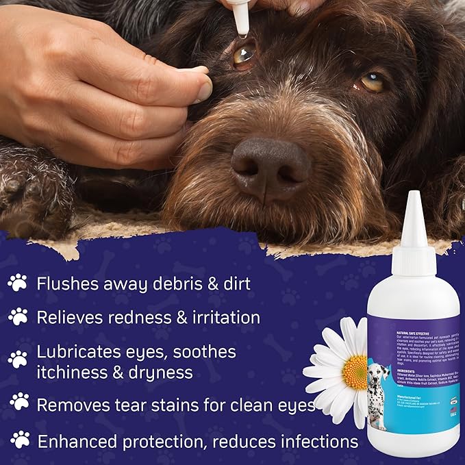 Dog Eye Drops 200ml,All Natural Ingredients Eye Wash for Dogs and Cats, Cleanses Tear Stains, Mucus, Improves Allergy Symptoms and Dry Eyes(2pack)