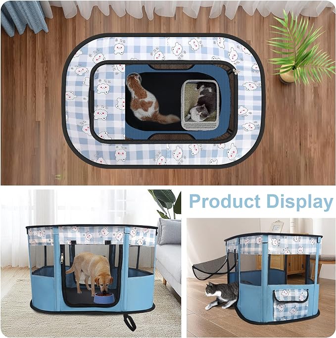 Dog and CAT pop Play Pen,Pets Houses for Dogs and Cats,Indoor&Outdoor Exercise Pen Dog Tent Puppy Playground Large (M, Bule)