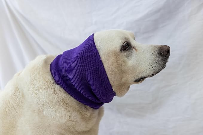 Dog Ear Hematoma Clip Pet Ear Flap Head Wrap DDFS (2 Pack)，Earmuffs Dog Hoodie No Flap Ear Wrap for dogs - Purple+Blue L