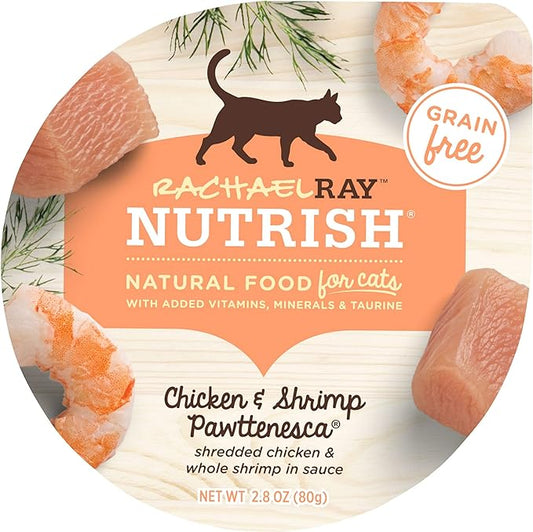 Rachael Ray Nutrish Natural Wet Cat Food with Added Vitamins, Minerals & Taurine, Chicken & Shrimp Pawttenesca Recipe, 2.8 Ounce Cup (Pack of 12), Grain Free