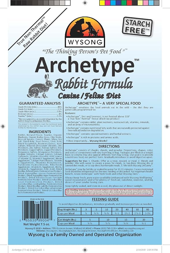 Wysong Archetype Rabbit Raw Formula Canine/Feline Diet Dog/Cat Food- 7.5 Ounce Bag