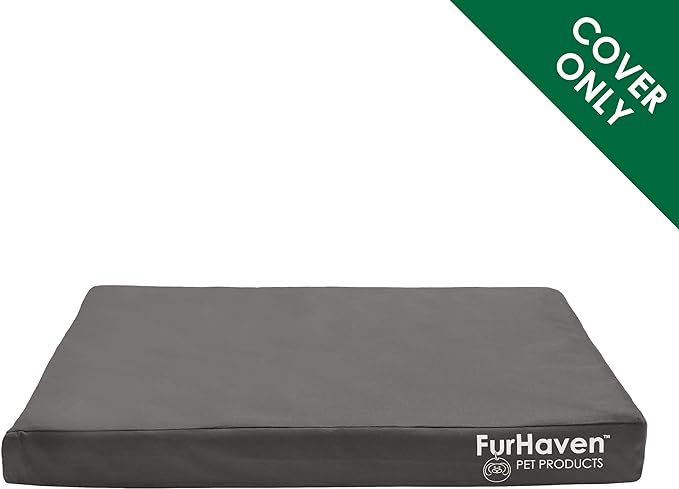 Furhaven Replacement Dog Bed Cover Water-Resistant Indoor/Outdoor Logo Print Oxford Polycanvas Mattress, Washable - Stone Gray, Jumbo Plus (XX-Large)