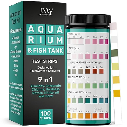 Aquarium Test Strips - 9-in-1 Aquarium Test Kit with eBook - Aquarium Water Test Kit with Quick and Accurate Fish Tank Test Strips - 100 Test Strips by JNW Direct