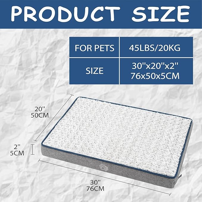 EMPSIGN Reversible Cool and Warm Dog Bed for Crate Pad, Pet Beds with Washable and Removable Cover, Dog Crate Bed Sleeping Mats, Bed for Dog Crate for Large Medium Small Dogs, Grey