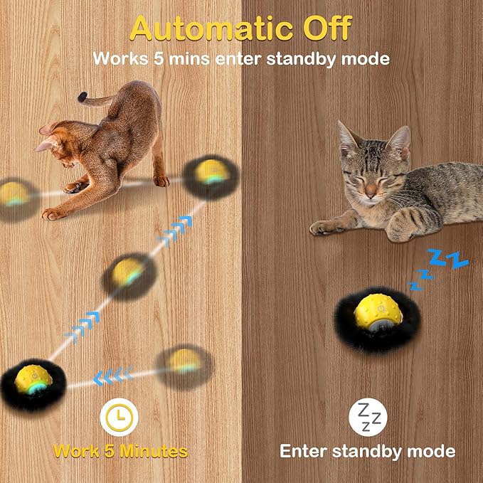 Interactive Cat Toys for Indoor Cats, Electric Cat Ball Fast Rolling in Pouch, Motion Activated Chirping Cat Toy, Hide and Seek Cat Toy with LED Light