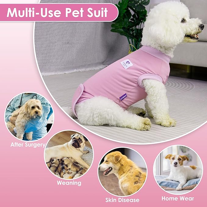 cyeollo Dog Surgery Recovery Suit for Female Male Dogs Cats Soft Breathable Dog Onesie After Spay, Neuter, Anti-Licking Pet Surgical Recovery Snugly Suit Bodysuit, Pink, M