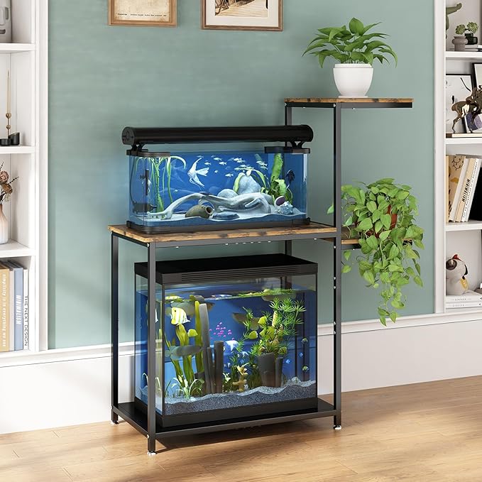 20-25 Gallon Fish Tank Stand, Metal Double Aquarium Stand with Shelf for Fish Tank Accessories Storage, 24.4" x 14" Tabletop Fits Aquarium,Turtle Tank or Reptile Terrariums