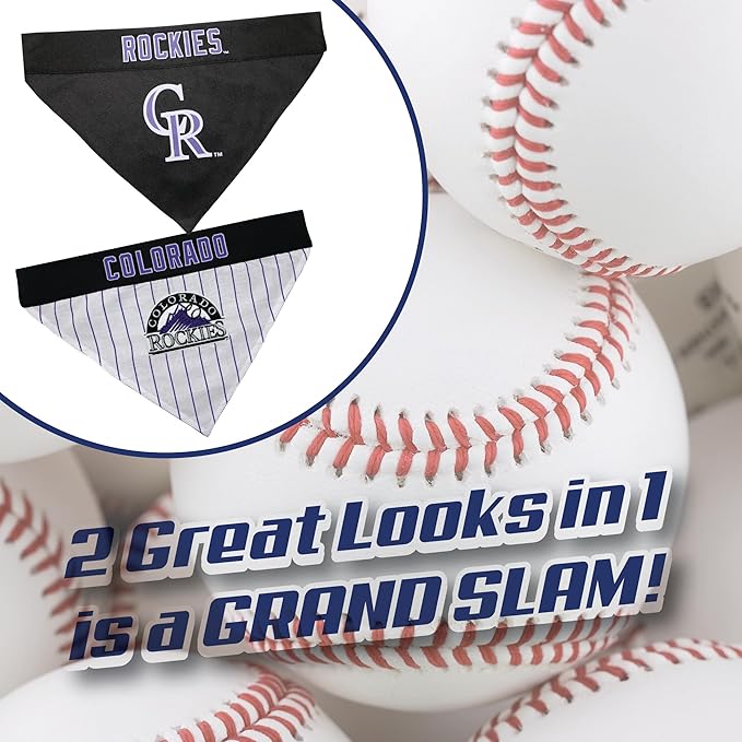 Pets First ROC-3217-L-XL MLB Colorado Rockies Reversible Pet Bandana, Large/X-Large, MLB Team Color