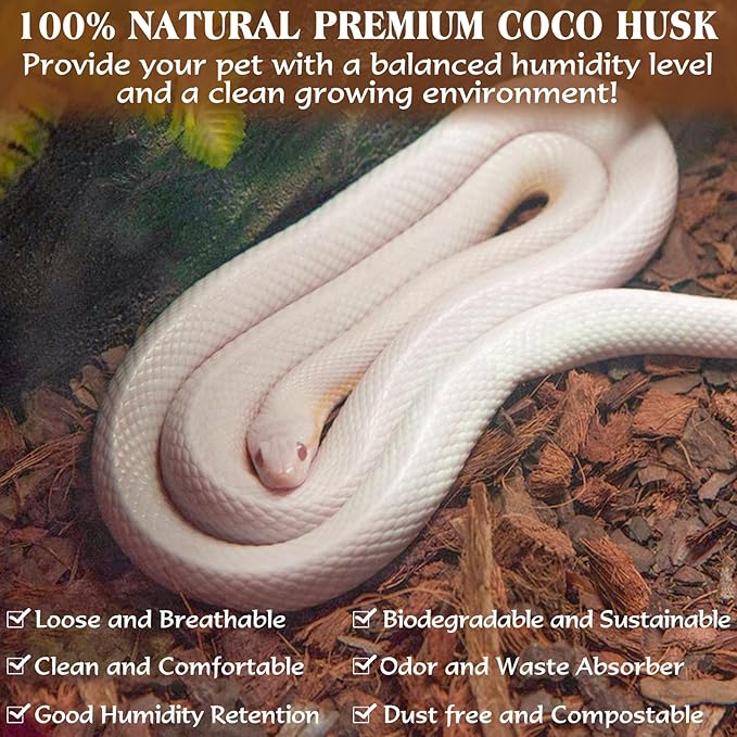 ZeeDix 10LB Coco Fiber Chips Substrate for Reptiles, 72 Quart Coconut Fiber Husk Substrate Mulch Coco Chips Bricks Reptiles Bedding for Geckos, Lizards, Tortoises, Ball Python, Frogs