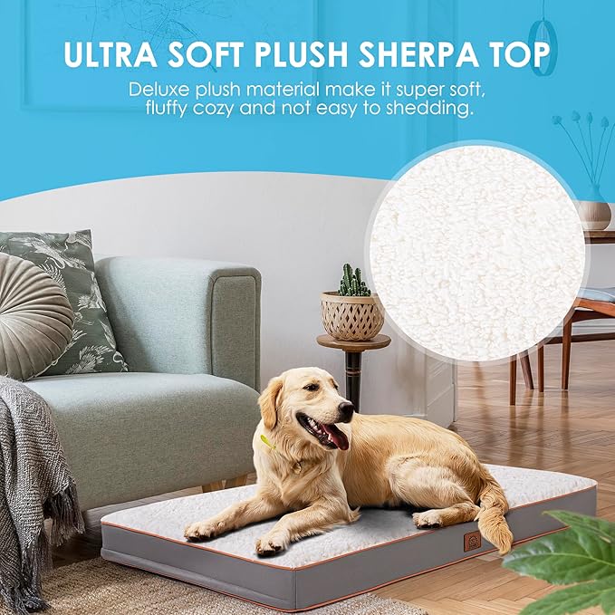 Washable Large Dog Bed Covers Soft Plush Replacement, Waterproof Dog Bed Liner, Pet Bed Cover with Zipper 35x22x3 Inches, Light Grey, Cover Only