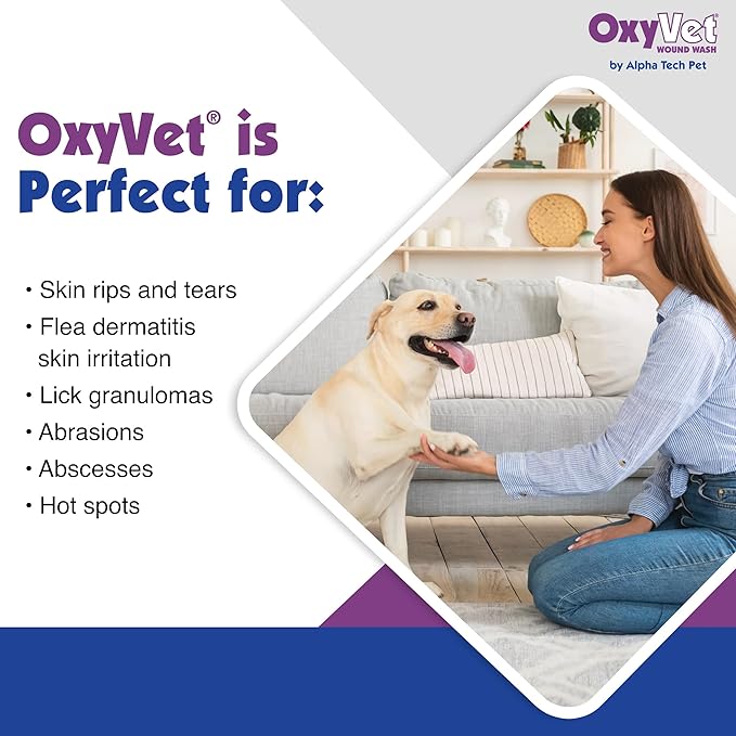 OxyVet Wound Wash for Dogs | Excellent Cleansing Agent | Non-Irritating to Skin and Eyes | Wound Cleanser | Non-Staining Wound and Skin Care | 16 Fl Oz Pet First Aid Spray Bottle