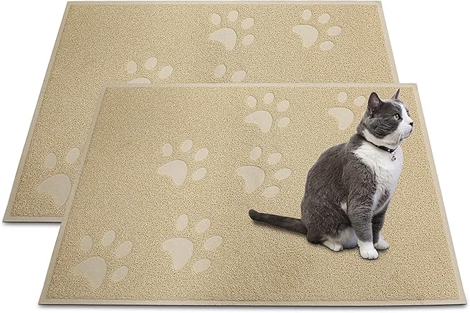 Andalus Large Cat Litter Mat, Pack of 2 - Waterproof, Non-Slip & Easy to Clean Cat Litter Box Mat for Extra Efficient Pet Litter-Trapping, Beige (30” X 18”)