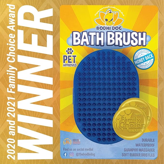 Bodhi Dog New Grooming Pet Shampoo Brush | Soothing Massage Rubber Bristles Curry Comb for Dogs & Cats Washing | Professional Quality