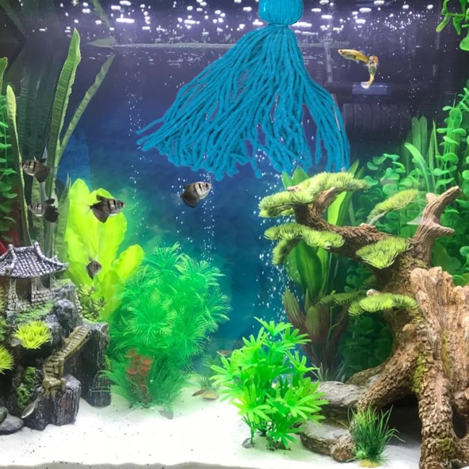 Fish Breeder Spawning Mop for Fish Tank, Floating Fish Breeding Mop for Egg Laying, Blue