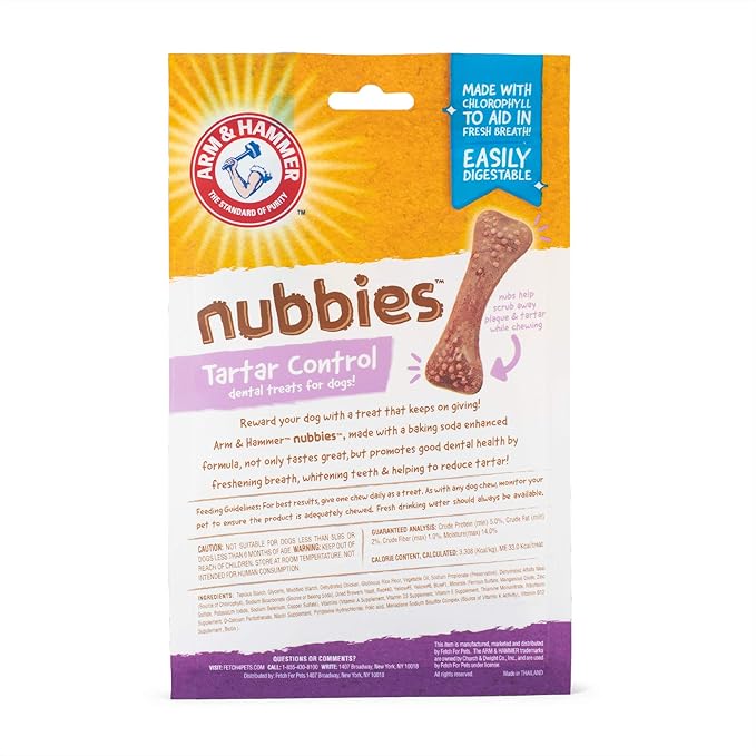 Arm & Hammer For Pets Nubbies Dental Treats for Dogs | Dental Chews Fight Bad Breath, Plaque & Tartar without Brushing | Baking Soda Enhanced Chicken Flavor Dog Treats, 20 Pcs (Packaging may vary)