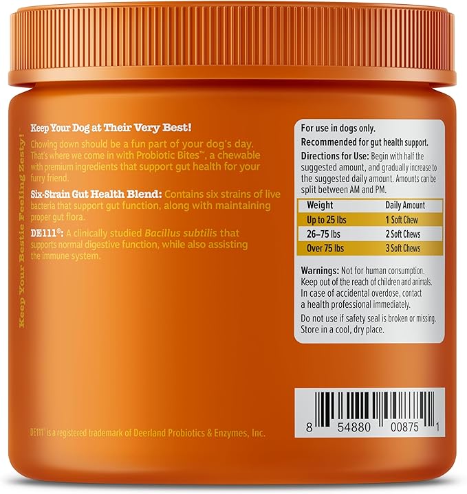 Zesty Paws Probiotics for Dogs - Digestive Enzymes for Gut Flora, Digestive Health, Diarrhea & Bowel Support - Clinically Studied DE111 - Dog Supplement Soft Chew for Pet Immune System - Chicken